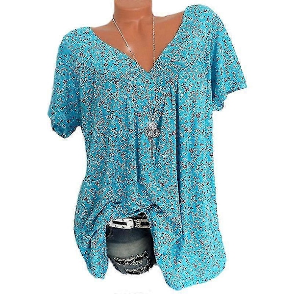 Kortärmad Lång Topp för Dam Blue XXL