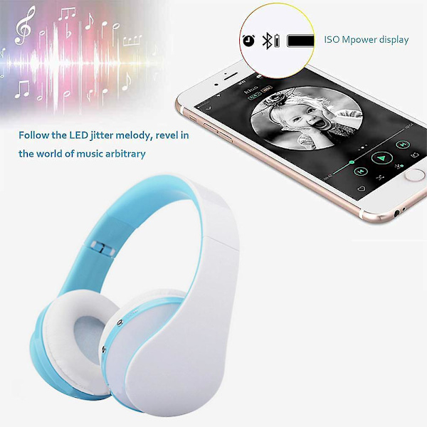 Trådløse Bluetooth-hodetelefoner, Over-ear headset med mikrofon, sammenleggbart og lett, MP3-modus og FM-radio for mobiltelefoner, bærbar PC, TV Light blue
