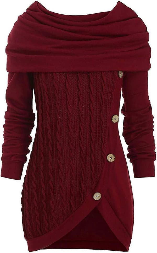 Efterårskjoler til Kvinder Kabelstrik Langærmet Rund Hals Pullover Talje Mini Kjole Pasform S-2xl Style2 XL
