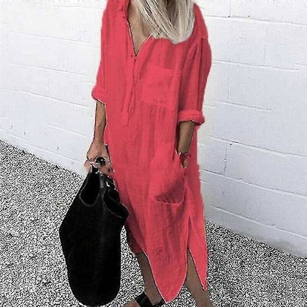 Plus size Dam Casual Blus Lång Skjorta Klänning Dam Krage Knapp Klänning Cy red 4XL