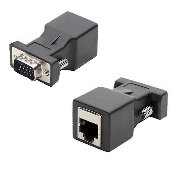 2 kpl 15-nastainen VGA uros - RJ45 naaras Ethernet-sovitin LAN-jatke