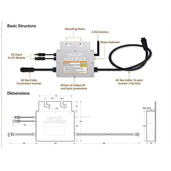 Sg300ms Vanlig Solenergi -inverter Maksimal Utgangseffekt 300w Utgang 230v Mppt Vanntett Inversor