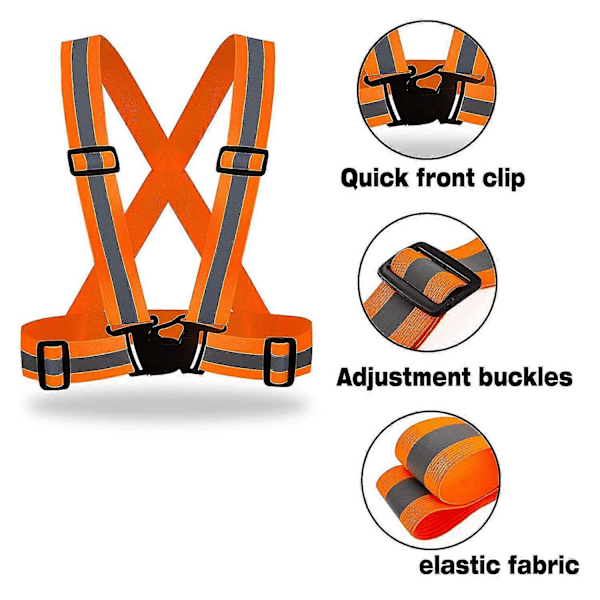 2-pack Varselvästar med Hög Synlighet - Justerbara Neon Reflexbälten, orange