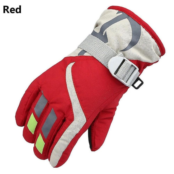 Lämpimät hiihtohanskat lapsille, talvi fleece vedenpitävät lämpimät lumilautailuhanskat 3 sormea hiihtoon ja lasketteluun Style1-red