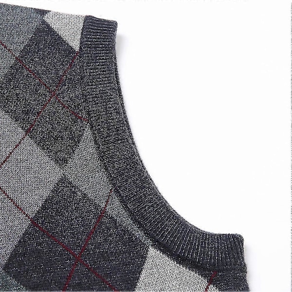 Herre Cashmere Pullover Uldblanding Ærmeløs Strik V-hals Sweater 2XL Dark Grey