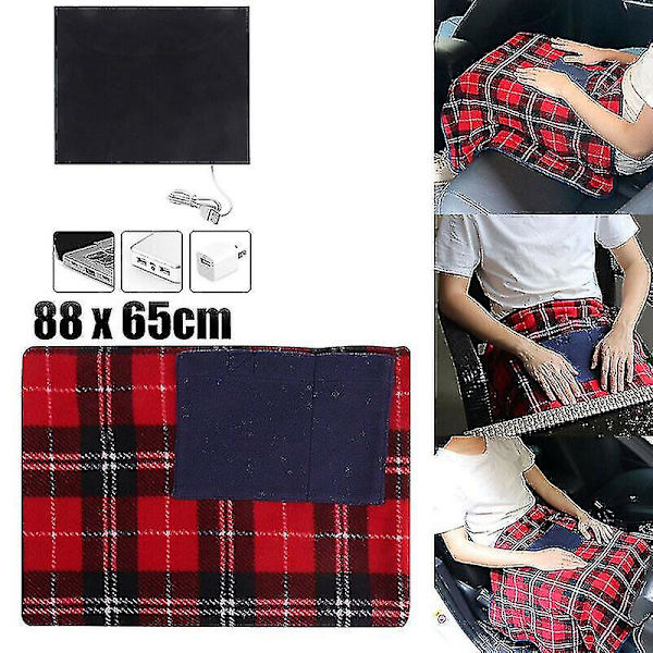 Bærbar USB Elektrisk Varmeteppe Bil Kontor Bruk Varmt Teppe Varmeapparat Med Lommer Vinter Hjem Baby Polyester Teppe 88x65cm red