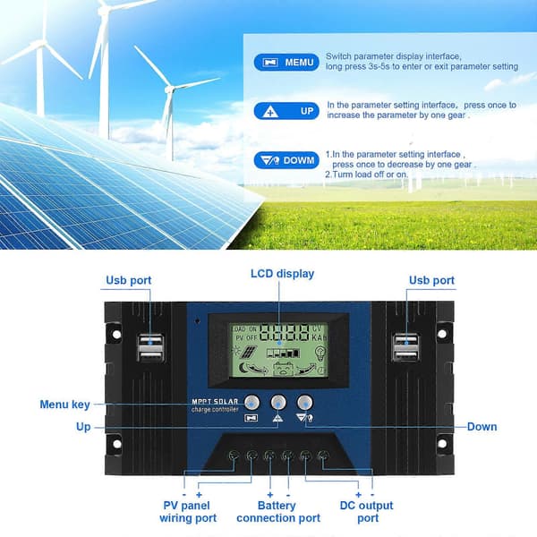 Solarladdningsregulator 12V 24V 50A MPPT Auto Solpanel Regulator Solcellsregulator med LCD-skärm Lämplig för Små Solcellssystem