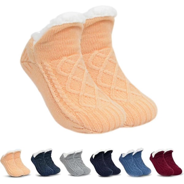 Sisätilojen liukumattomat lämpösukat, fleecesox - Fleeceulostetut liukumattomat lämpötossut, v-aukkoiset pörröiset tossusukat Beige M
