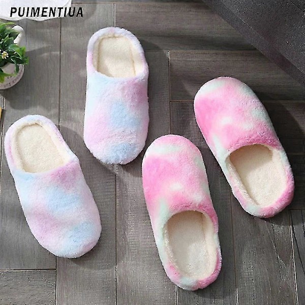 Gradient vinter inomhus damtofflor hus plysch mjuka varma bomullstofflor halkfria golvskor hem herr fluffiga tofflor sovrum C-pink 40-41