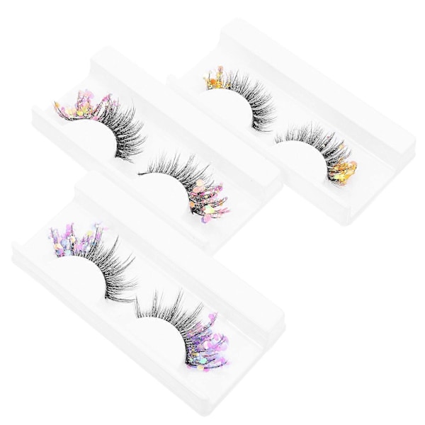 3 Par Løse Øyevipper Falske Vipper Glitter Fargede Vipper Fluorescerende 3D Øyevipper