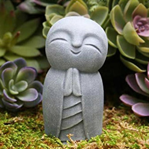 Dekorativ Tålig Staty i Grå Resin, Liten Jizo Buddha Skulptur för Utomhusbruk