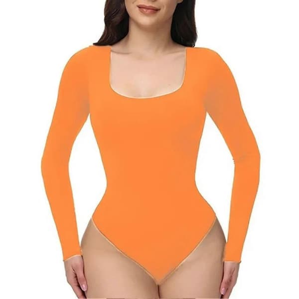 Orange Dam Långärmad Slimmad Body Leotard för Dans (Storlek M)