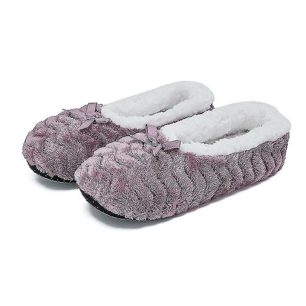 Dam Varma Fleece Tofflor Inomhus Vinter Mjuka Bekväma Halkfria Plysch Slip-on Skor Purple 39-41