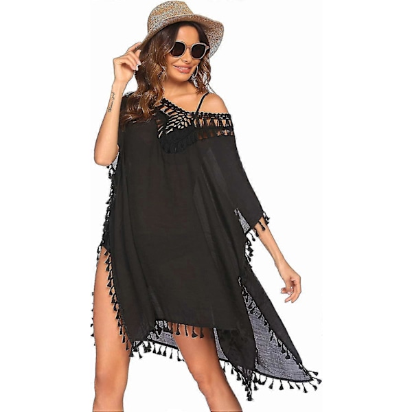 Badedragt Cover Up Dame Badedragt Kjole Plus Size Sexet Bikini Strand Tunika Top Sommer Style 2 black L
