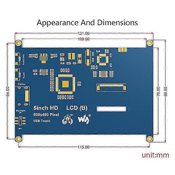 5 Tommer Resistiv Touch Screen LCD (b) 800 X 480 Pixler -kompatibel TFT LCD Skærm Til /3b+