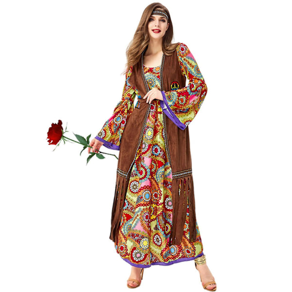Nopea toimitus 70-luvun asut naisille Disco-mekko tarvikkeet 60-luvun 70-luvun asu mekko naisille Hippie-asu vaatteet asu Halloween XL