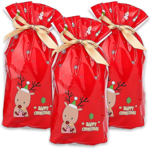 Julklappspåsar med dragsko, 50 st Röda Renar Julklappsförpackning