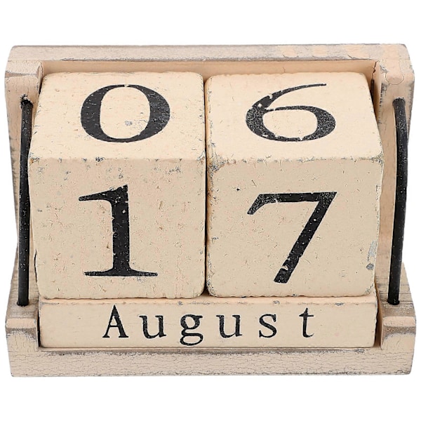 Återanvändbar skrivbordskalender i trä med bränd effekt, kalenderblock för kontor och hem, beige