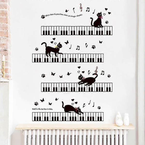 Tecknade Pianotangenter Katt PVC Väggdekaler Barnrum Musikaliska Katter Dekal Vardagsrum Sovrum