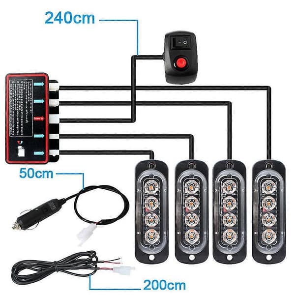 4 stk. 4LED Stroboskoper 12V Strobelys 4 I 1 Bil Nødlys Beacon Nødblinklys (