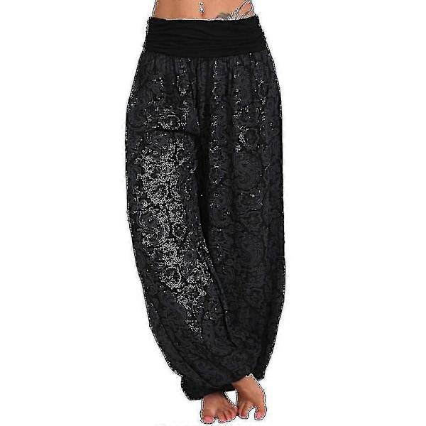 Naisten Boho Paiey Gypsy Harem Housut Ali Baba Jooga Palazzo Löysät Hippihousut Bloomersit Smokkivyötäröllä Black M