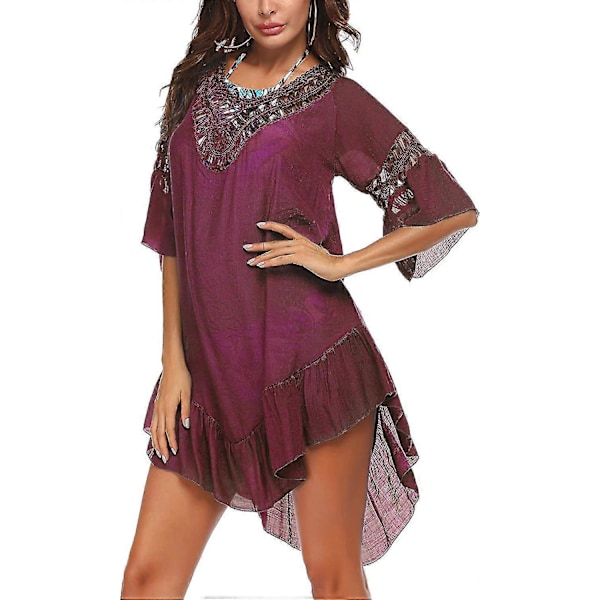 Badedragt Cover Up Dame Badedragt Kjole Plus Size Sexet Bikini Strand Tunika Top Sommer A ponceau L