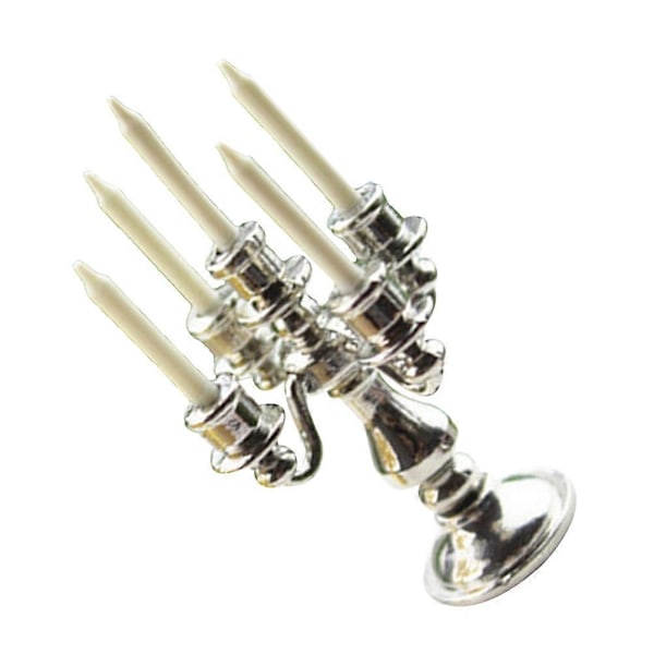1 st Miniatyr Mat Leksak Scen Modell Tillbehör Mini Ljusstake Dekoration för Barn (Silver)