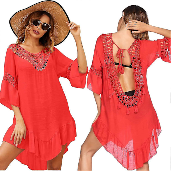 Badedragt Cover Up Dame Badedragt Kjole Plus Size Sexet Bikini Strand Tunika Top Sommer A red L