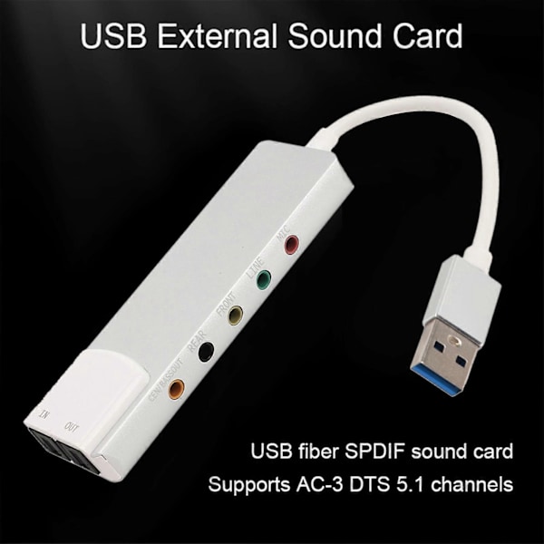 USB-äänikortti, tukee 5.1 ja 7.1 kanavaa, runsaasti liitäntöjä, Plug and Play, ulkoinen USB-ääniadapteri kannettaville ja pöytätietokoneille