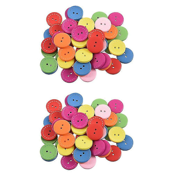 100 kpl Sekalaisia Pyöreitä 2 Reikää Puuompelunappeja Scrapbooking 25mm (1 tuuma) Halkaisija