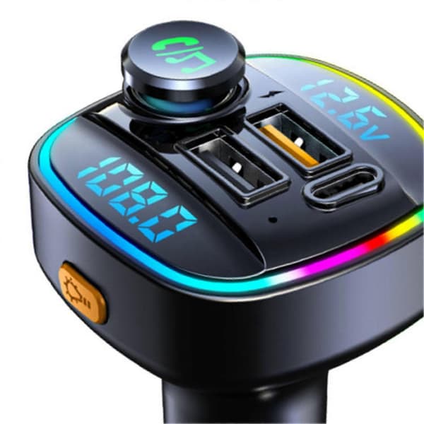 FM-sender Bluetooth Dobbel USB Billader 7 Farger Høy Ytelse Stereo Universal Passform for Biler