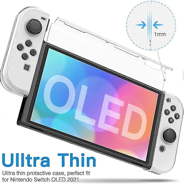 Docking-kompatibelt etui til Switch OLED-model, klart PC-beskyttelsesetui med tommelfingergreb til Switch OLED