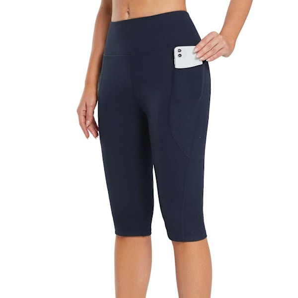 Tflycq Knelangs Leggings for Kvinner Høy Høyde Yoga Trening Trening Capri for Avslappet Sommer med Lommer Blue M