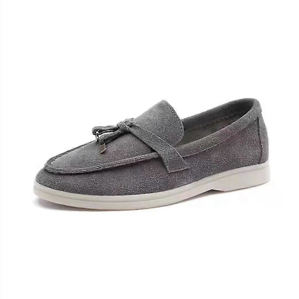 Walk Sko Dame Loafers Ruskind Afslappede Mokkasiner Lås Hue Sko Komfortable Bløde Såler Flade Sko Plus Size_Active Gray 41