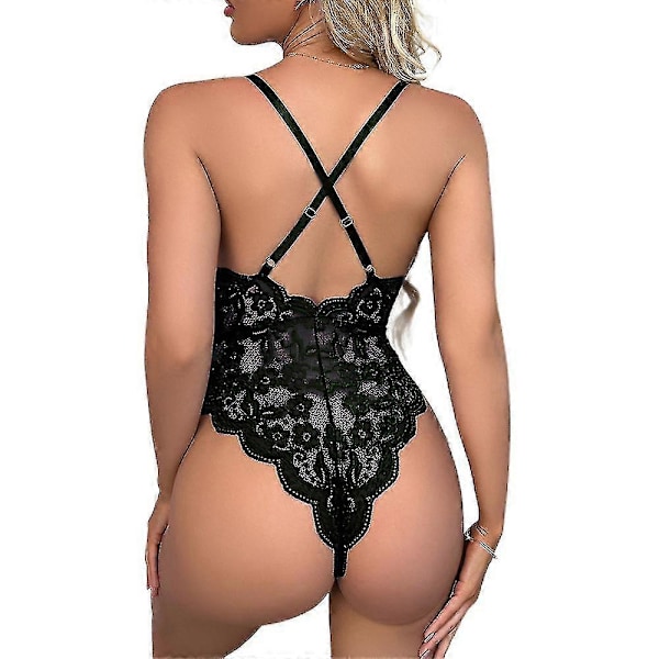 Sexet blonde lingeri til kvinder, erotisk babydoll bodysuit, undertøj med åben skridt, natkjole Black 2XL