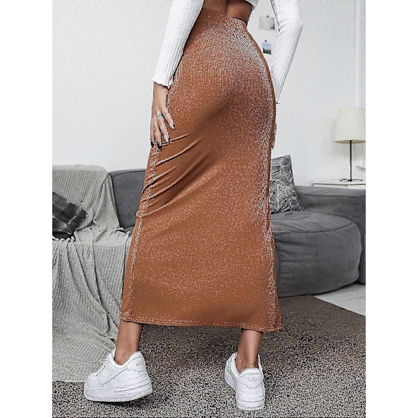 Elastisk midja delad lår ribbstickad lång maxikjol pennkjol för dam S-2xl Style1 XL
