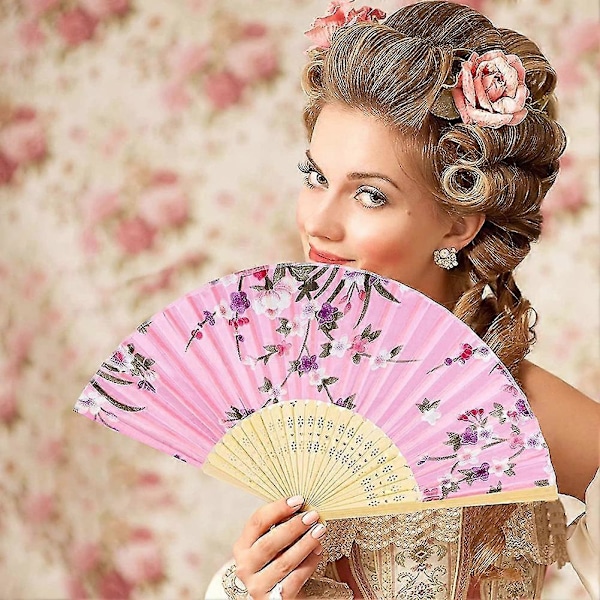 12 Stykker Blomstrede Folde Vifter Håndholdte Vifter Vintage Håndholdt Vifte Blomstermønstre Stof Vifter Til Os