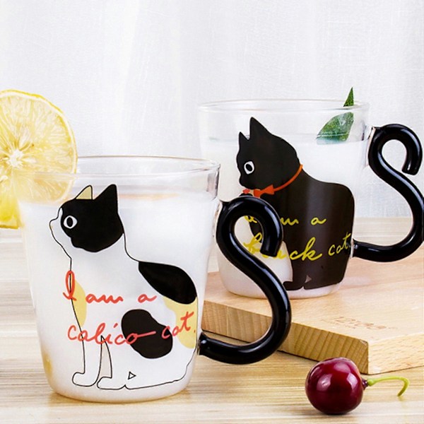 Søt Kitty Glass Vannkopp Kattehalehåndtak Krus Melk Te Kaffe Fruktjuice Krus Drikkevare Hjemmekontor