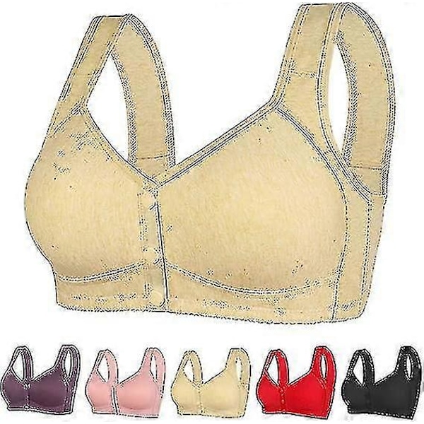 Daisy BH med frontlukning, Daisy BH til kvinder, BH'er med frontknapper uden bøjle, Push Up BH med høj støtte, Sports Push Up BH 2XL Yellow