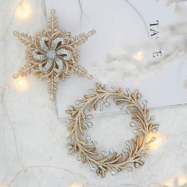 Plast Jule Glitter Ornament Snøfnugg Tre Engel Krans Vinterdekorasjon Key