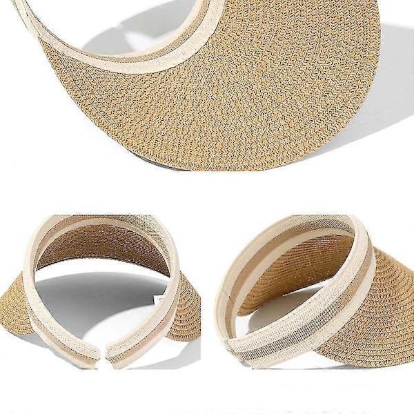 Panamahatt i halm för damer, sommarhatt, öppen topp, solskydd, strandhatt för vuxna och barn Khaki Child