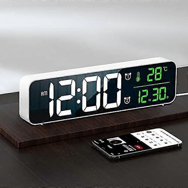 Digital Väckarklocka LED-Skärm Datum & Temperaturvisning Snooze Enkla Digitala Klockor För Sovrum Sängbord Vit