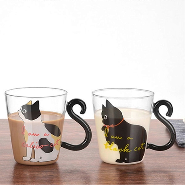 Søt Kitty Glass Vannkopp Kattehalehåndtak Krus Melk Te Kaffe Fruktjuice Krus Drikkevare Hjemmekontor