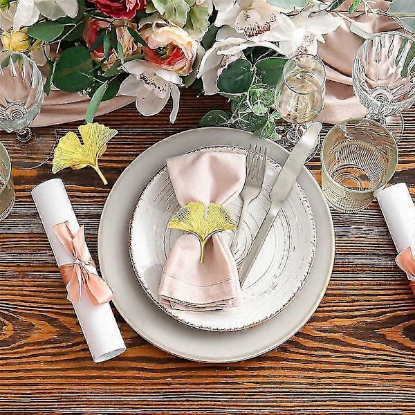 Servettringar Set om 6, Ginkgoblad Servettringar Bröllop Guld Servettspänne För Thanksgiving Bord De