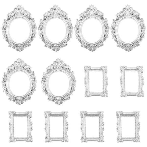 12 st Små Fotoramar i Resin Rustik Präglad Stil Vägg Små Bildramar Mini Dekorativa Fotoramar