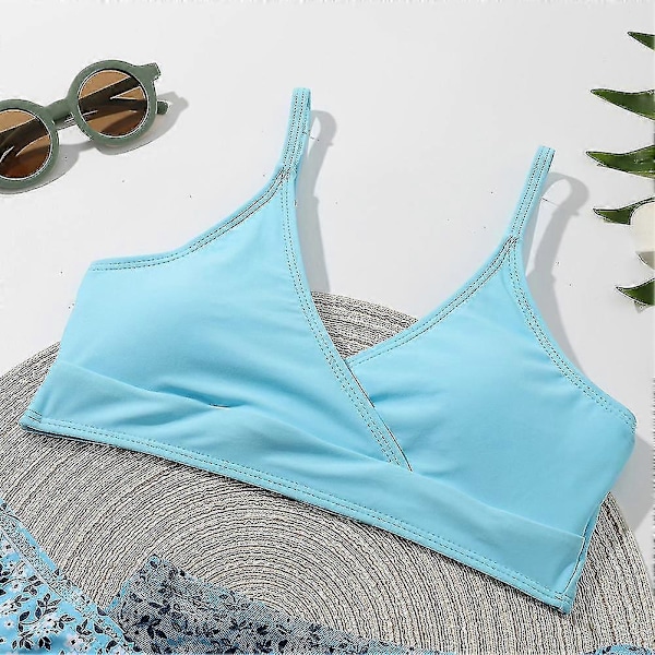 Sommar Tankini Set för Små Flickor, 3 Delar/set, Strand Surf Badkläder 8-12 År, Vadderad Bikini Baddräkt Set för Barn blue 150
