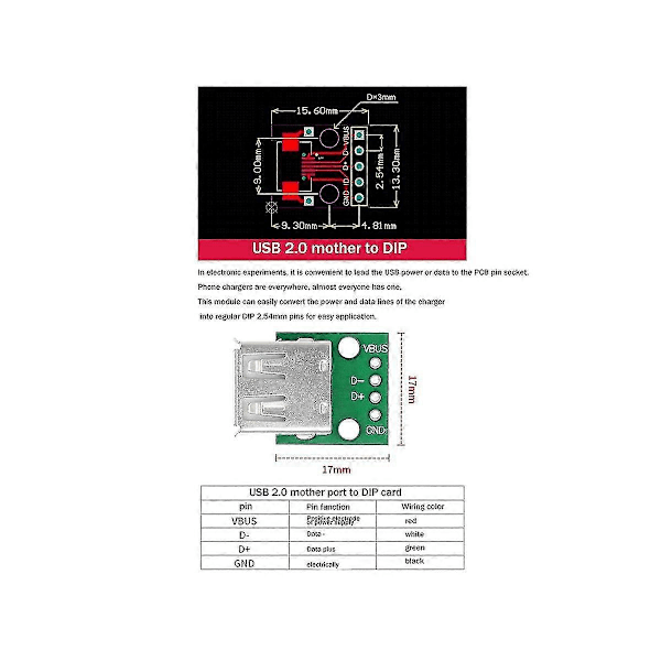 Usb 2.0 Fe Til Dip Pin Board Usb 2.0 Til Dip Adapterkort Modul Usb 2.0 Adapterkort