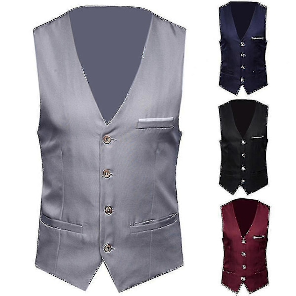 Herrevest i store størrelser, ensfarvet, enkeltknappet business-vest Grey 4XL