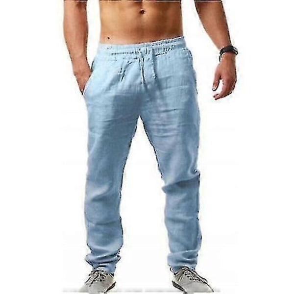 Herr Casual Bomull Linne Lös Harem Byxor Strand Yoga Hippie Byxor Sky Blue L