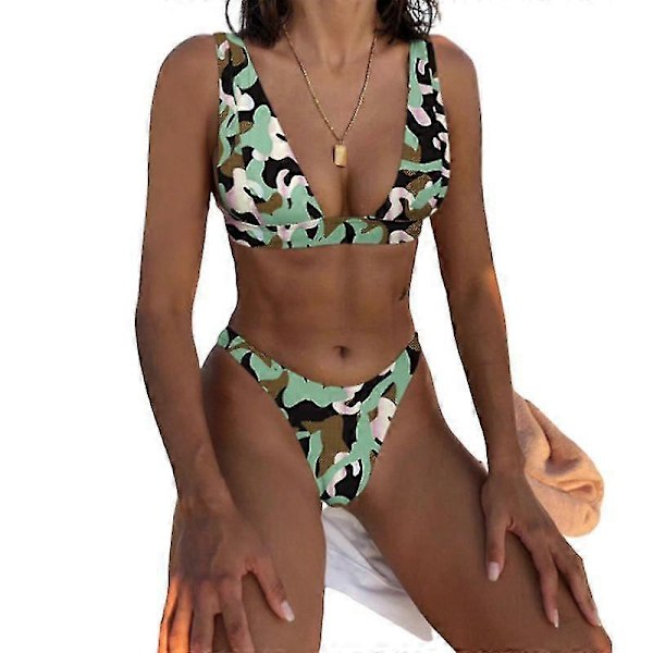 Mimigo Dame Lavtaljet Bikini Badedragt Push Up Halter Todelt Badedragt COLOR 5 XL